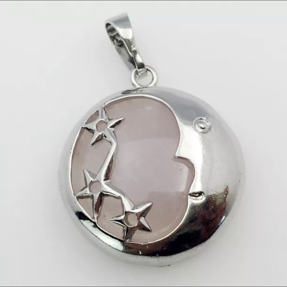 Rose Quartz Crystal Silver 925 Moon Star Necklace - Picture 10 of 12